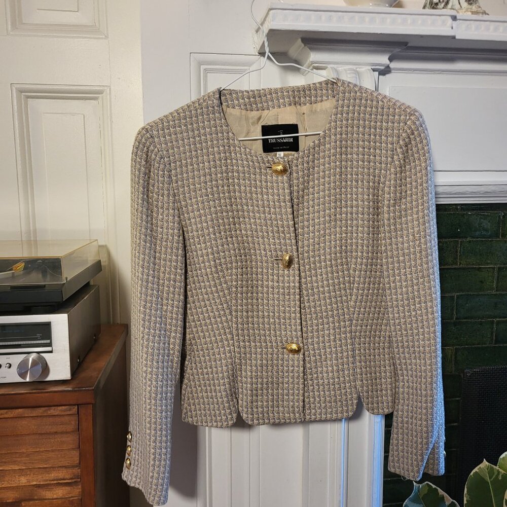 Trussardi Textured Button-Up Jacket, Size 8